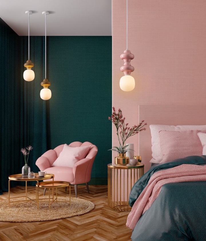 Różowa lampa wisząca do sypialni Colorella 2 - szklana