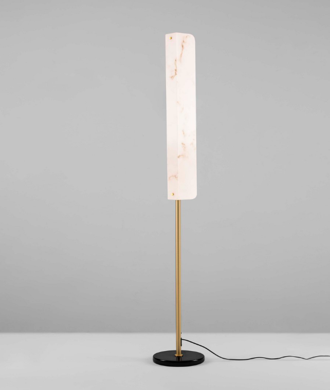 Złota lampa stojąca art deco Lunalith - szkło marmurowe
