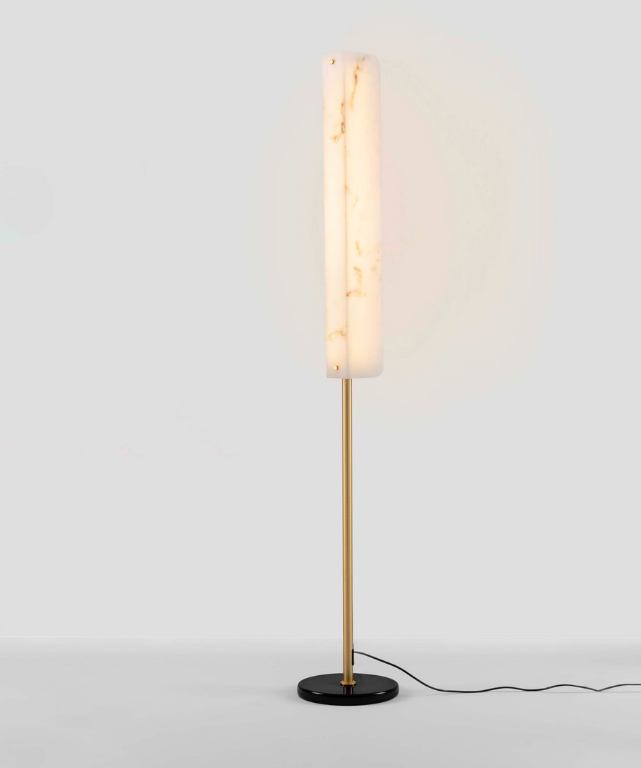 Złota lampa stojąca art deco Lunalith