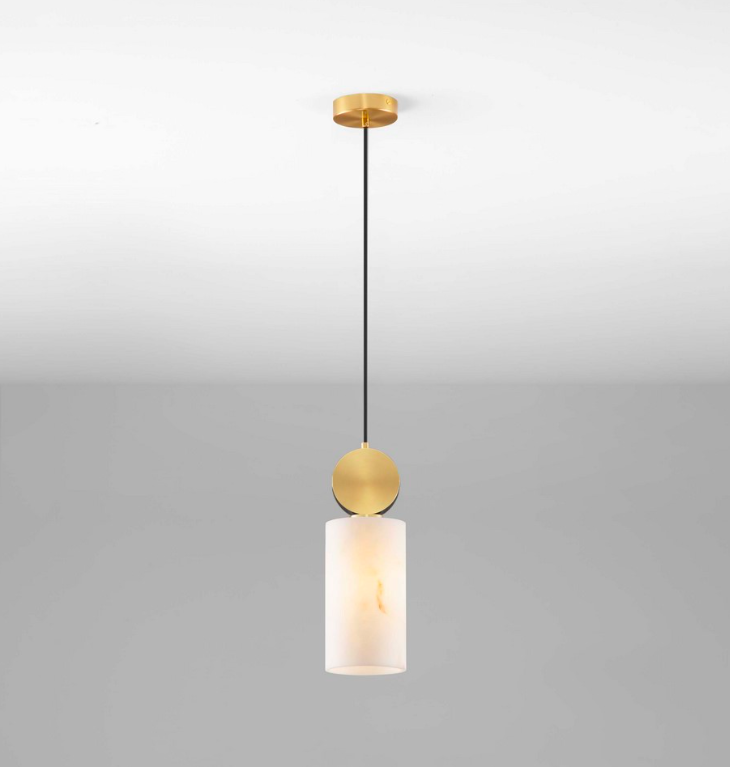 Złota lampa wisząca art deco Lunalith - marmurowe szkło