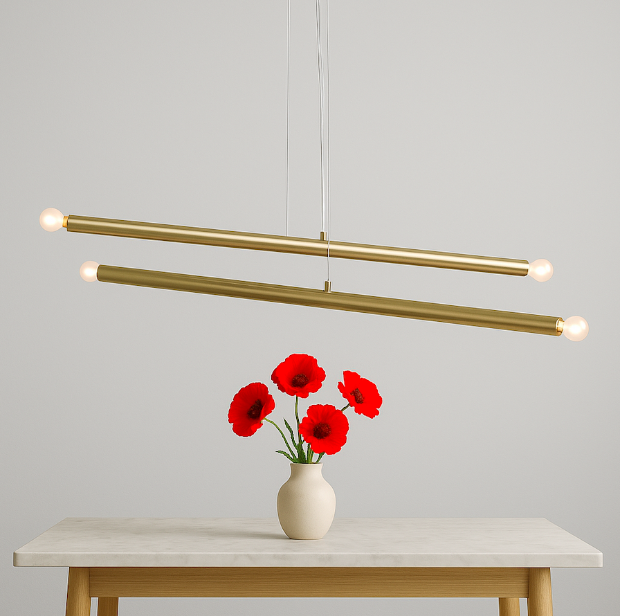 Złota lampa wisząca nad stół Tubo 4 - wymienne żarówki
