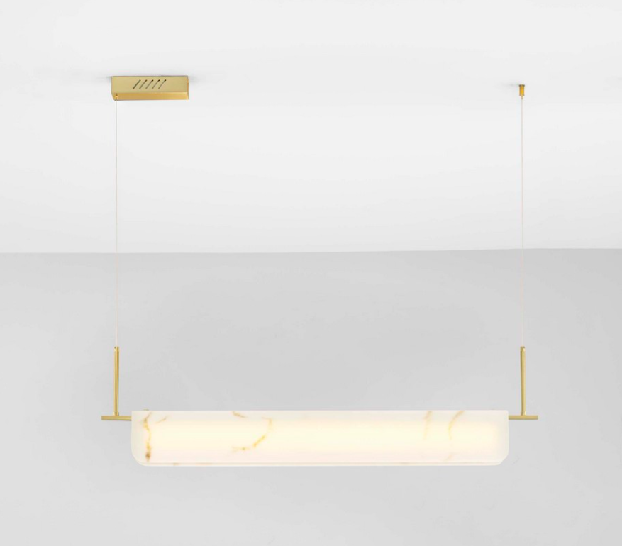 Złota liniowa lampa wisząca Lunalith - marmurowa