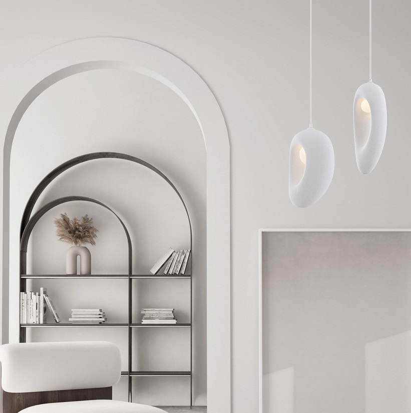 Biała lampa wisząca do salonu Cluora 20 - designerski kształt