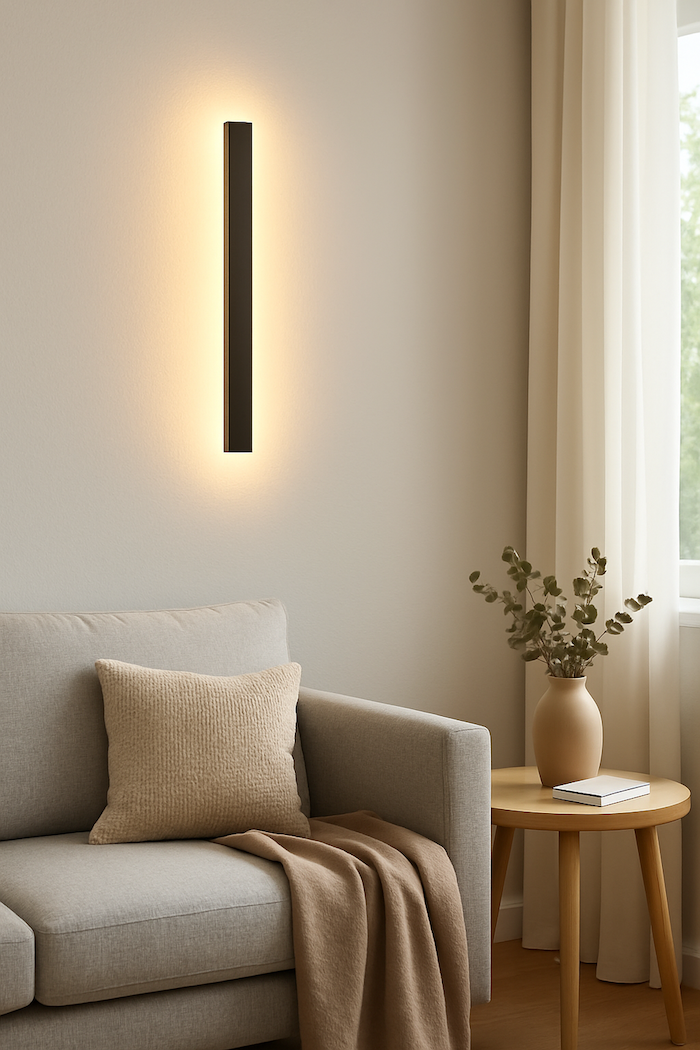 Czarny kinkiet dekoracyjny pionowy - swiatlo posrednie na boki