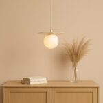 Kremowa lampa wisząca Loop S - dysk z kulą - 1