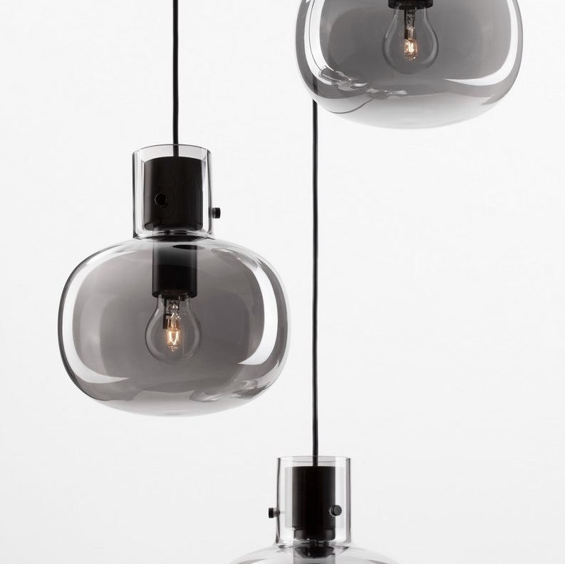 Lampa Mellu 3 - szare szklane klosze