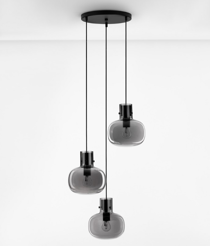 Lampa nad stół Mellu 3 - szare szklane klosze