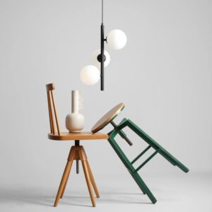 Czarna lampa wisząca nad ławę w salonie Fin S 34 - mleczne kule