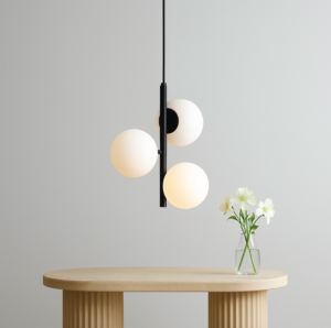 Prosta lampa wisząca Fin M - czarny, 3 klosze kule
