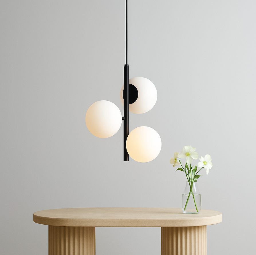 Prosta lampa wisząca nad stół Fin M - 3 klosze kule