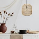 Rattanowa lampa wisząca nad stół Zoreli 30 - beżowa