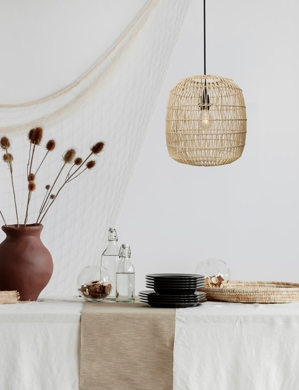Rattanowa lampa wisząca nad stół Zoreli 30 - beżowa