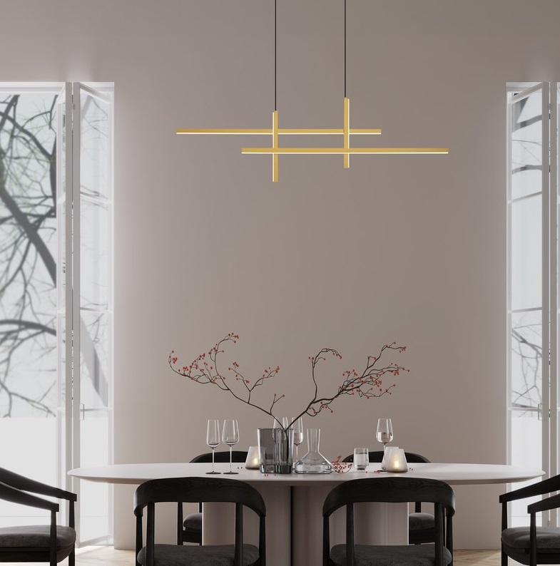 Złota geometryczna lampa wisząca do jadalni Shadowbeam