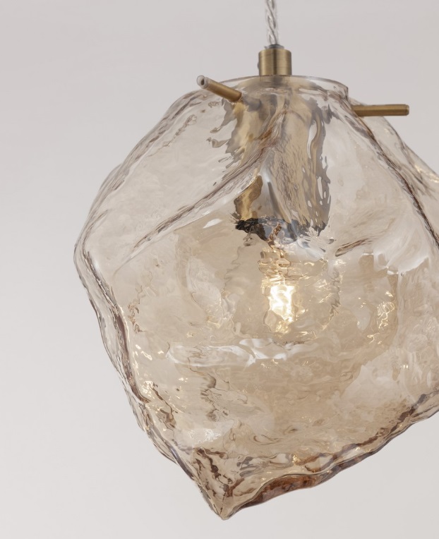 Złota lampa wisząca Etuda - szkło kamień