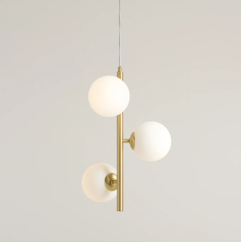 Złota lampa wisząca Fin S 34 - nad szafkę w sypialni
