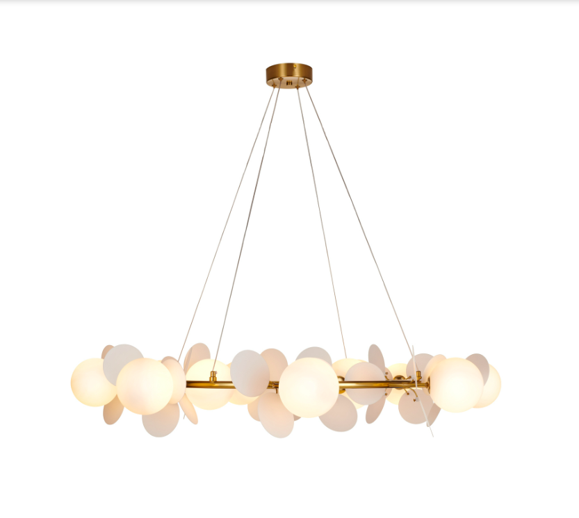 Złota lampa wisząca art deco Chic 105 cm - białe płatki
