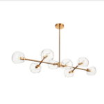 Złota lampa wisząca art deco Cosmic 8 - bezbarwne kule