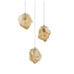 Złota lampa wisząca art deco Etuda 3 - bursztynowe klosze
