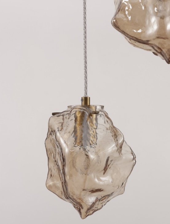 Złota lampa wisząca art deco Etuda 3 - szkło