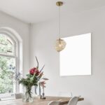 Złota lampa wisząca do jadalni Etuda - bursztynowa