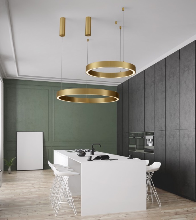 Złota lampa wisząca do kuchni Tovia 80 - elegancki ring LED