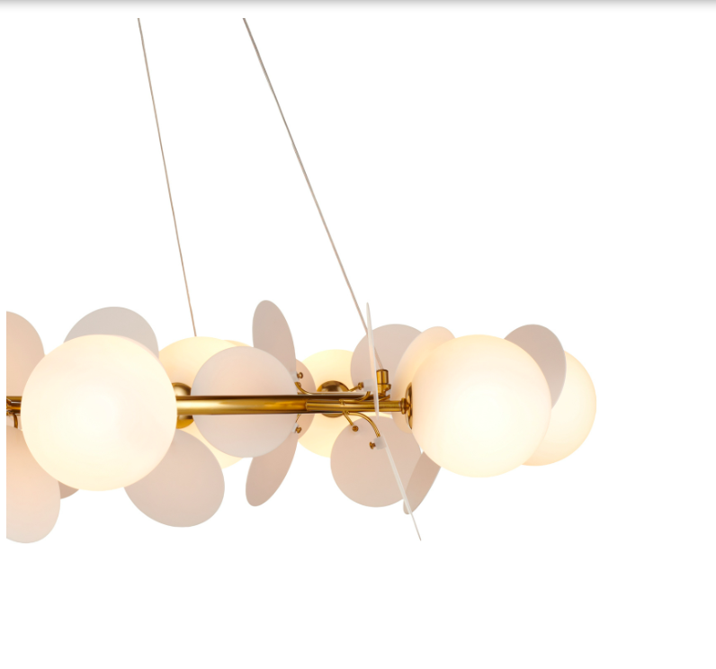 Złoty żyrandol art deco Chic 105 cm - białe kółka