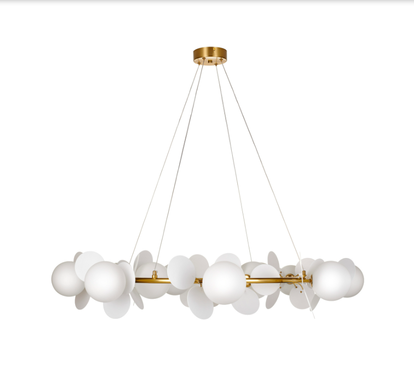 Złoty żyrandol art deco Chic 105 cm - białe płatki