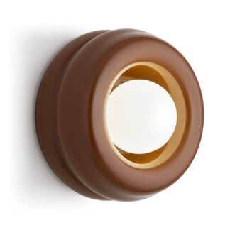 brązowy kinkiet Tevo Argon w stylu retro szklany klosz kula