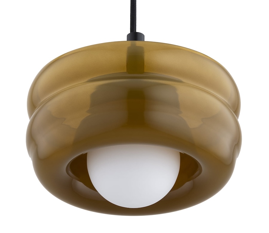 Lampa wisząca Tevo Argon z pofalowanym bursztynowym kloszem
