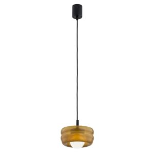 Bursztynowa szklana lampa wisząca Tevo - falisty klosz