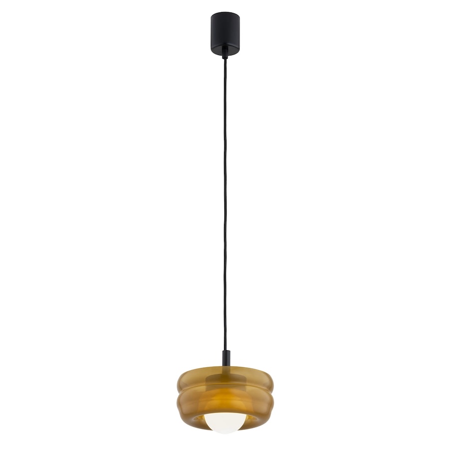 Bursztynowa szklana lampa wisząca Tevo - falisty klosz