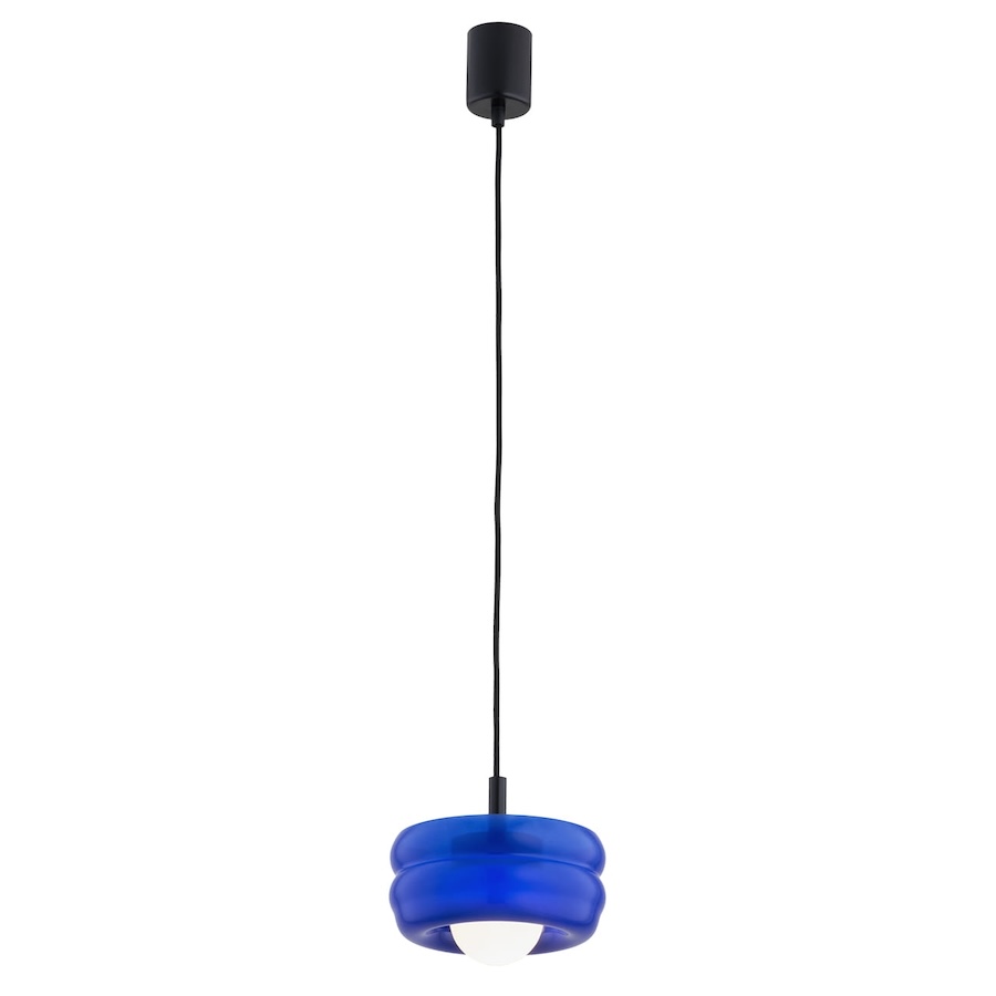 Szklana niebieska lampa wisząca Tevo - klosz kulka
