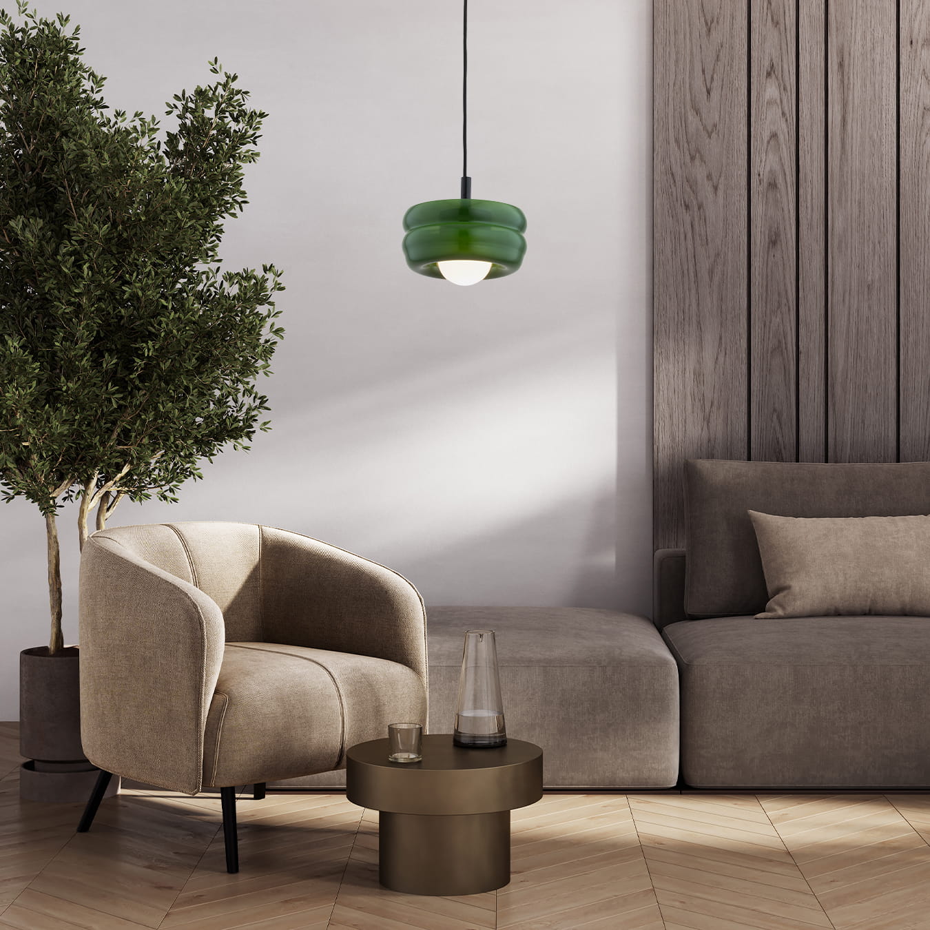 Zielona lampa wisząca do salonu Tevo Argon - kolory ziemi
