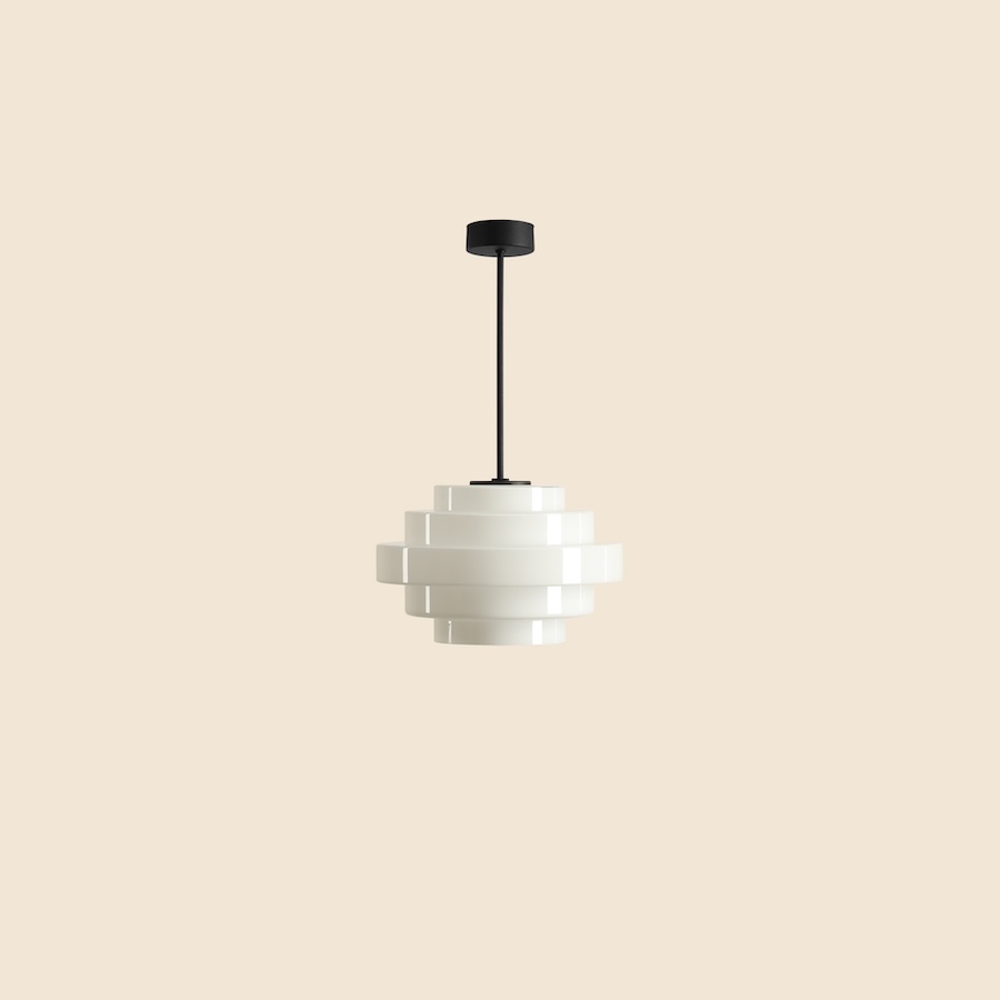 Lampa sufitowa wisząca retro Filo Milky S 28 - na czarnym pręcie 48cm
