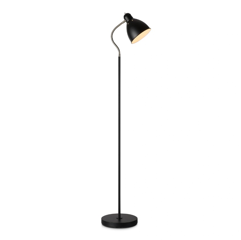 Czarna skandynawska lampa podłogowa Nitta - giętki klosz