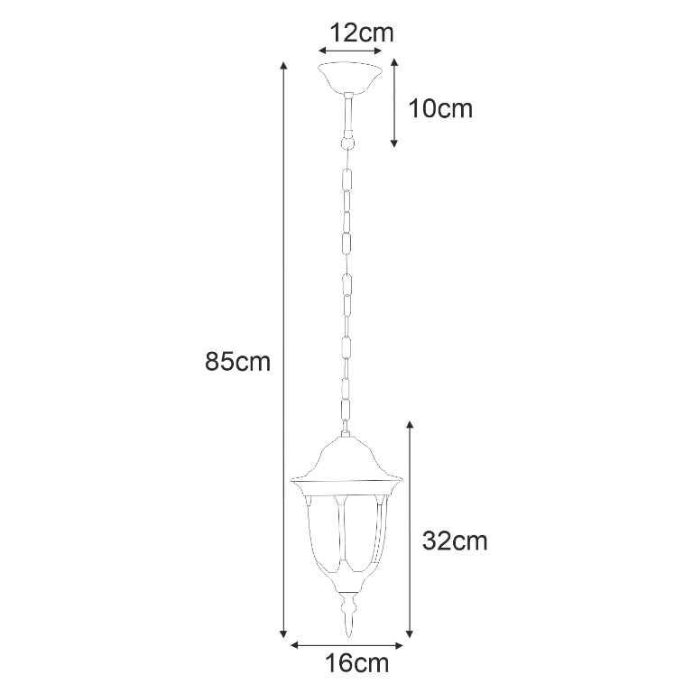 Lampa wisząca klasyczna nad drzwi Vasco IP44 - czarna - wymiary