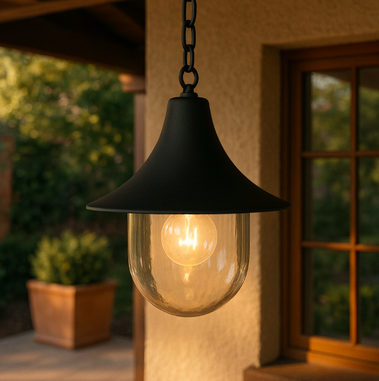 Lampa wisząca na łańcuchu Boston IP44 - czarna na taras
