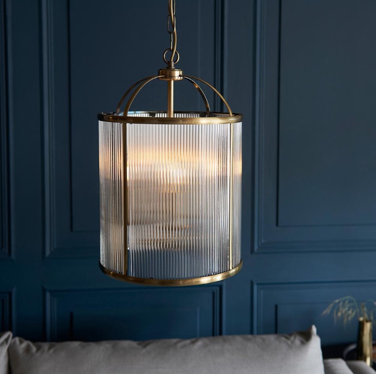 Złota elegancka lampa wisząca do salonu Lambeth Ribbed - klasyczna