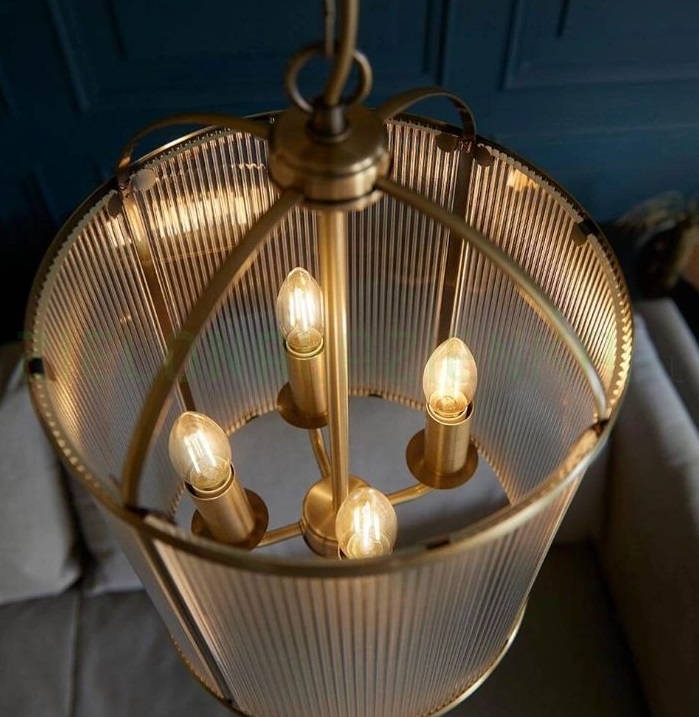 Złota piękna lampa wisząca nad stół Lambeth Ribbed - klasyczna
