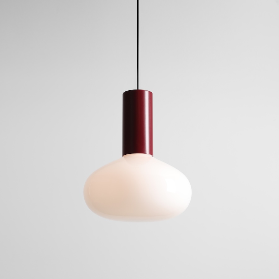 Bordowa lampa wisząca Flo Ruby 26 - szklany owalny klosz