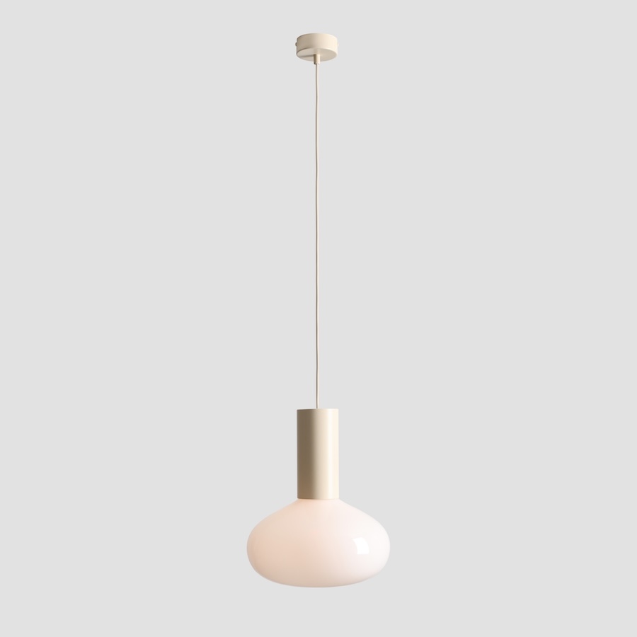 Kremowa lampa wisząca nad ławę Flo Cream 26 - szklany owalny klosz