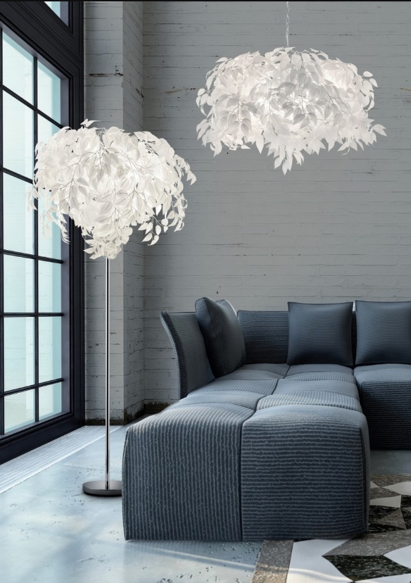Biała duża lampa wisząca do salonu Leavy 70cm - designerska