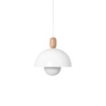 Biała lampa wisząca nad ławę w salonie Medivo - drewno dębowe