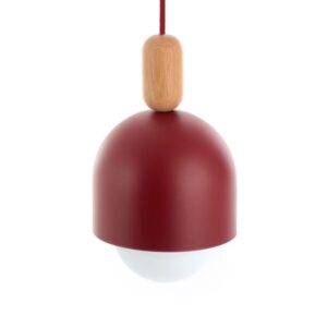 Burgundowa lampa wisząca Loft Ovoli - drewniana kulka