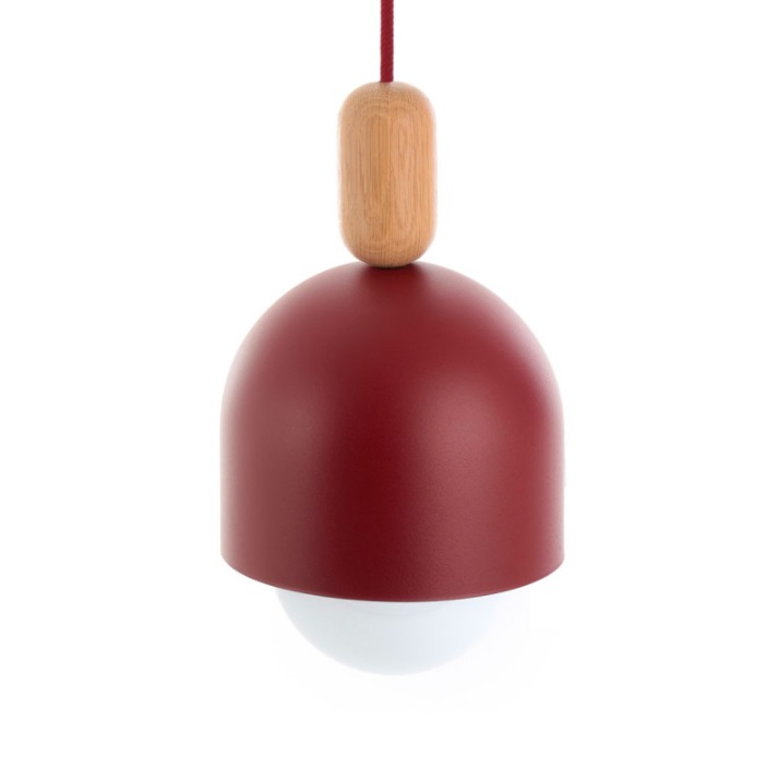 Burgundowa lampa wisząca Loft Ovoli - drewniana kulka