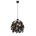 Czarna lampa wisząca Leavy 38cm - dekoracyjne listki