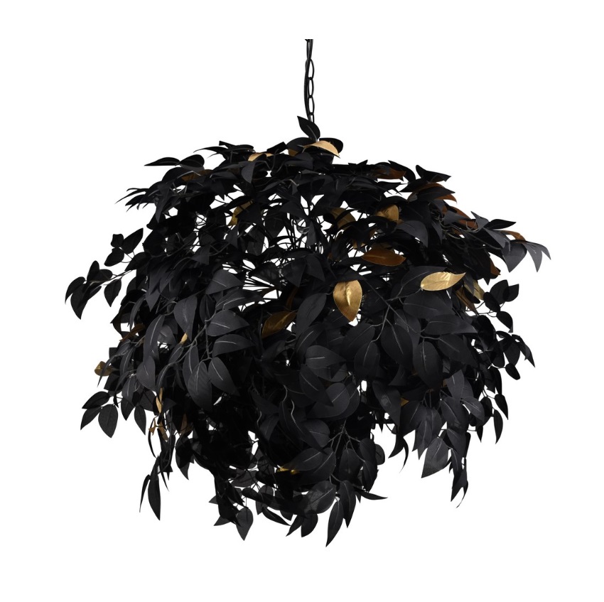 Czarna lampa wisząca Leavy 70cm - ozdobne liście