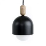 Czarna lampa wisząca do sypialni Loft Ovoli - drewniane zdobienie