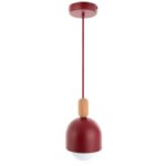 Czerwona lampa wisząca Loft Ovoli - drewniana kulka