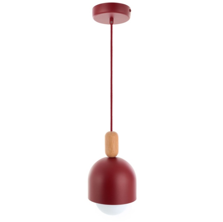 Czerwona lampa wisząca Loft Ovoli - drewniana kulka